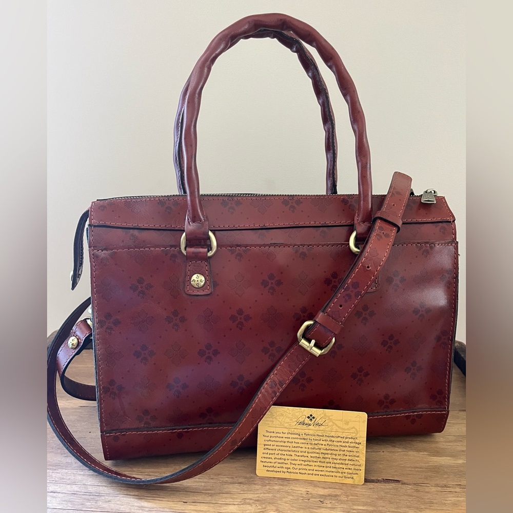 Patricia Nash Josselin Signature Floret Print Satchel Bag Tan